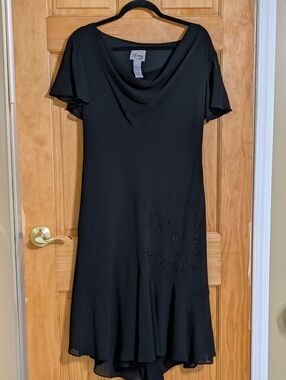 DJ Summers Elegant Black Cowl Neck Dress with Beaded Detail